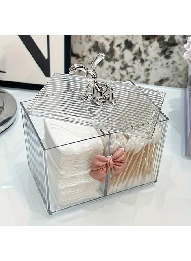 Double Compartment Bunny Ears Makeup Organizer With Bow Lid 1 Grid Model - Image 3